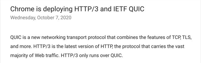 Chrome正在啟用HTTP/3，支持IETF QUIC
