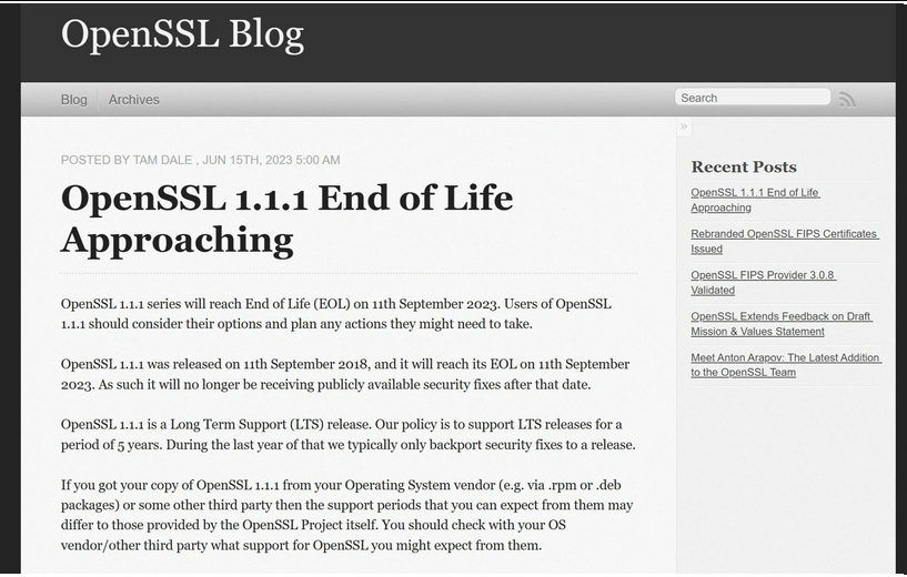 OpenSSL 1.1.1 生命周期將在 9 月 11 日結(jié)束，要盡快升級(jí)